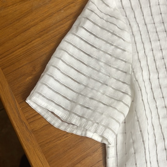 J Crew White Sheer Striped Short Sleeve Top - Picture 3 of 4